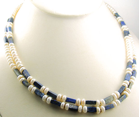 Design 6056: blue, white pearl multistrand necklaces