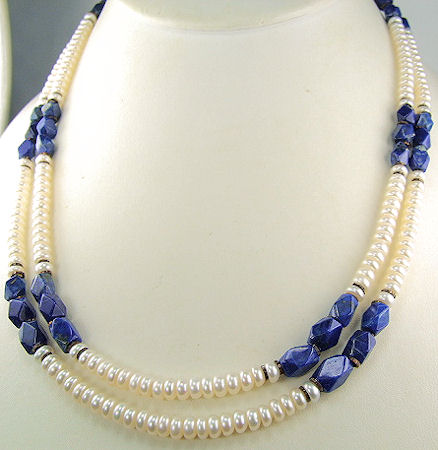 Design 6058: blue,white pearl multistrand necklaces