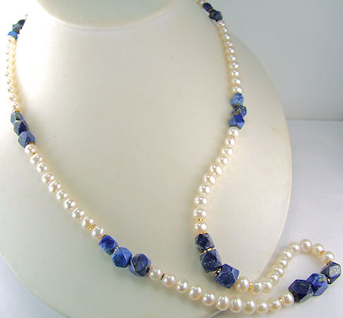 Design 6059: blue, white pearl multistrand necklaces
