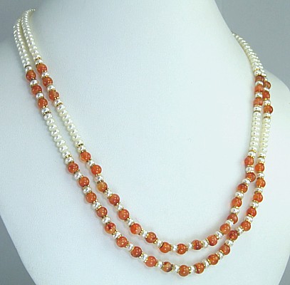 Design 611: orange,white carnelian multistrand necklaces