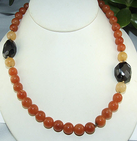 Design 6490: black,orange,yellow carnelian chunky necklaces