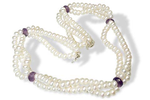 Design 7192: purple,white pearl multistrand necklaces