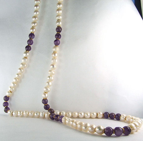 Design 7204: purple, white pearl multistrand necklaces