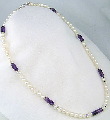 Design 7207: purple,white pearl necklaces