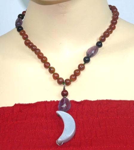 Design 7397: Rust, Purple, Green, White moonstone ethnic necklaces