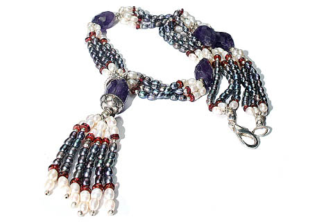 Design 7399: black,purple,white pearl multistrand necklaces