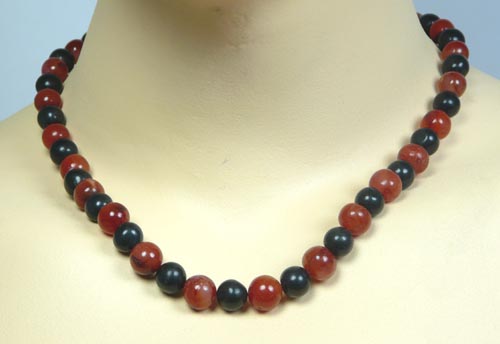 Design 7401: Black, Rust jasper necklaces
