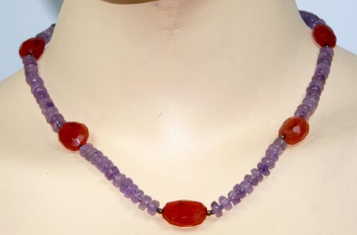 Design 7405: Purple, Orange amethyst necklaces