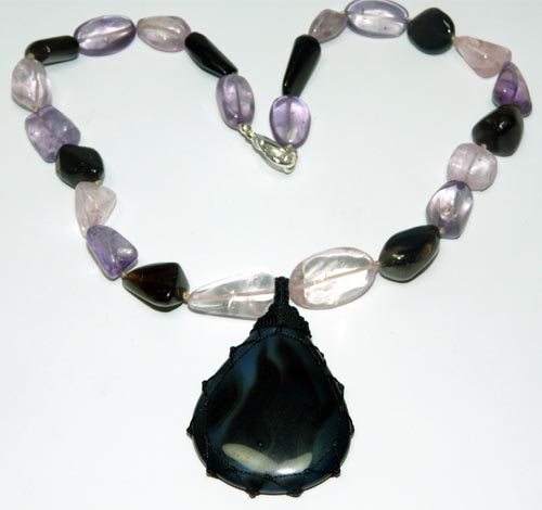 Design 7443: Pink, Brown, Purple multi-stone necklaces