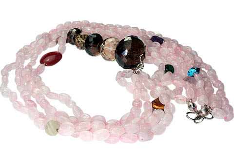 Design 7445: Pink, Blue Purple rose quartz multistrand necklaces