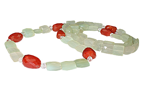 Design 7460: green,white carnelian necklaces