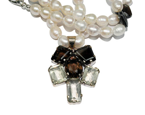 Design 7800: White, Brown pearl necklaces