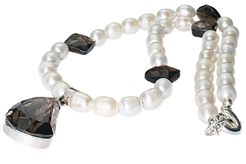 Design 7810: White, Brown pearl necklaces