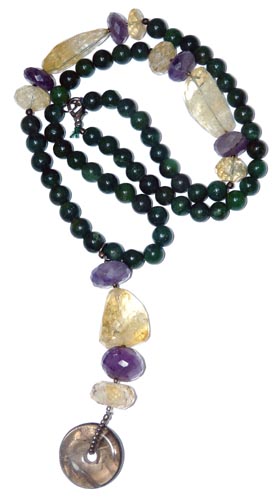 Design 7941: Green multi-stone donut necklaces