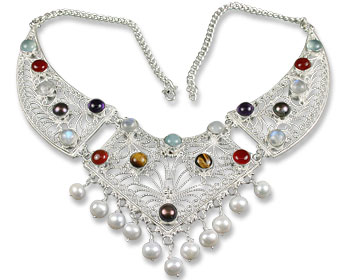 Design 8509: multi-color multi-stone ethnic, victorian necklaces
