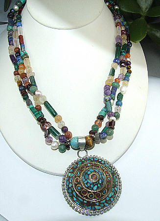 Design 8510: multi-color multi-stone ethnic, multistrand, religious, tribal necklaces