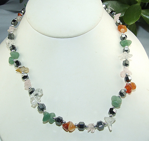 Design 8511: multi-color multi-stone chipped necklaces