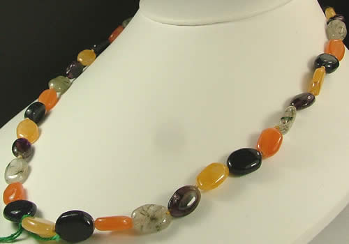 Design 882: orange,green,gray,brown multi-stone necklaces