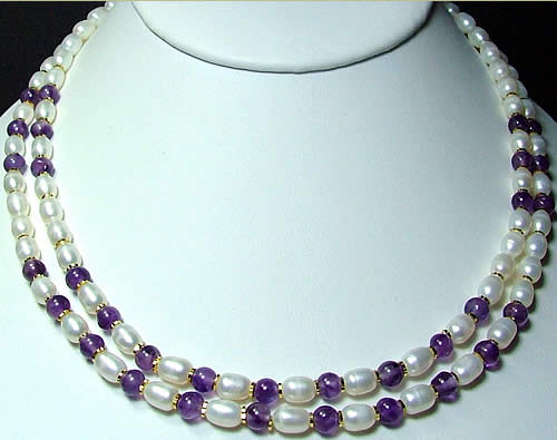 Design 888: purple,white pearl multistrand necklaces