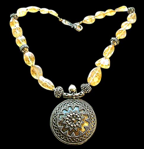 Design 992: yellow citrine medallion necklaces