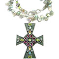 Design 8134: multi-color multi-stone crosses necklaces
