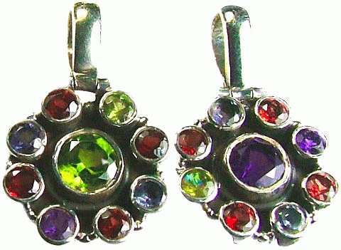 Design 1065: green,purple,multi-color peridot drop, flower pendants
