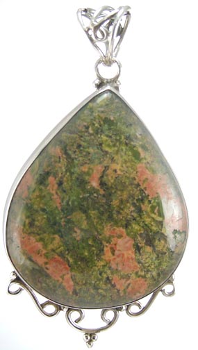 Design 5229: green,red unakite drop pendants