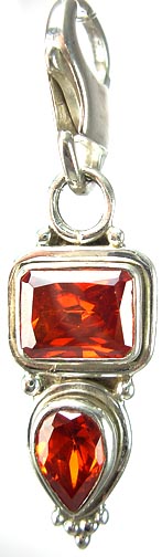 Design 5255: Red/Orange cubic zirconia zipper-pull pendants