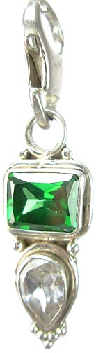 Design 5259: Green/ White cubic zirconia zipper-pull pendants