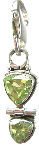 Design 5285: Green peridot zipper-pull pendants