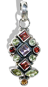 Design 6394: red, green, purple, silver multi-stone flower pendants