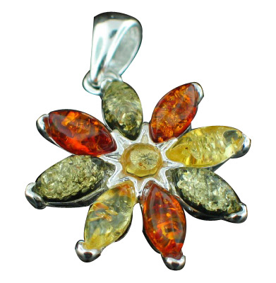 Design 7119: green,yellow,multi-color amber flower pendants