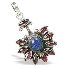 Design 727: blue,red lapis lazuli flower pendants