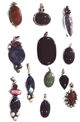 Design 7640: Black, Blue, Pink, Purple bulk lots ethnic pendants