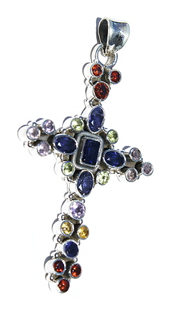 Design 775: blue multi-stone cross pendants