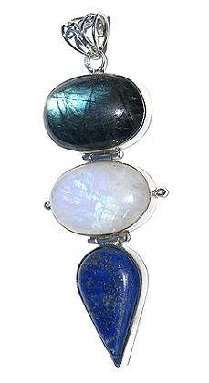 Design 955: blue,white,multi-color moonstone chunky pendants
