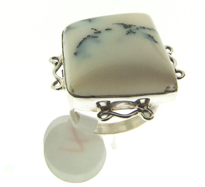 Design 3051: gray,multi-color dendrite opal rings