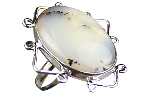 Design 3052: white dendrite opal rings