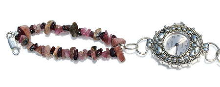 Design 11573: Pink, Brown, White multi-stone bracelets