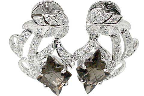 Design 11555: brown,white smoky quartz earrings