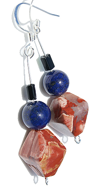 Design 11626: blue,red,multi-color lapis lazuli earrings