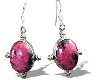 Design 11953: black,pink rhodonite american-southwest, ethnic earrings