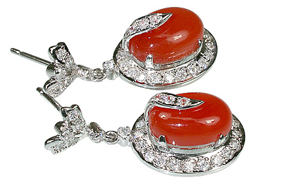 Design 12055: orange,white carnelian earrings
