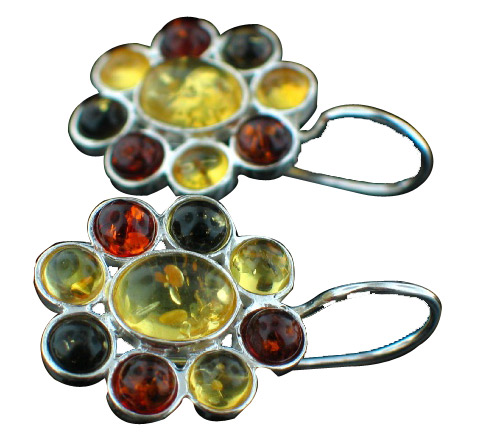 Design 12471: green,orange,yellow amber flower earrings
