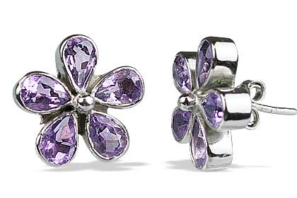 Design 12566: purple amethyst flower, post earrings