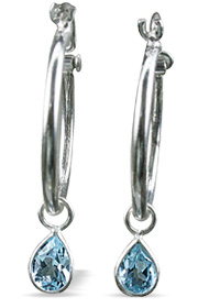 Design 12854: blue blue topaz contemporary, drop, hoop earrings
