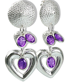 Design 12900: purple amethyst art-deco, heart, post earrings