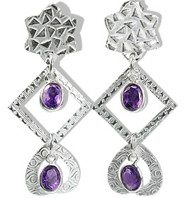 Design 12903: purple amethyst art-deco, heart, post earrings