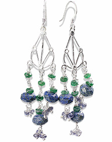 Design 13631: blue,green lapis lazuli chandelier earrings