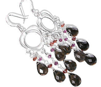 Design 13635: red smoky quartz chandelier earrings
